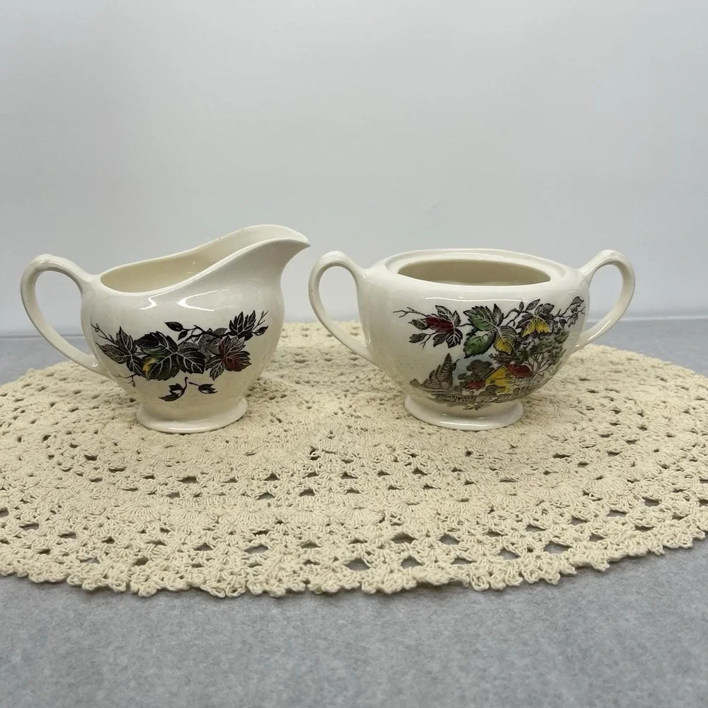 Vintage 1955 J & G Meakin Welcome Home Sugar & Creamer Set England Missing Lid